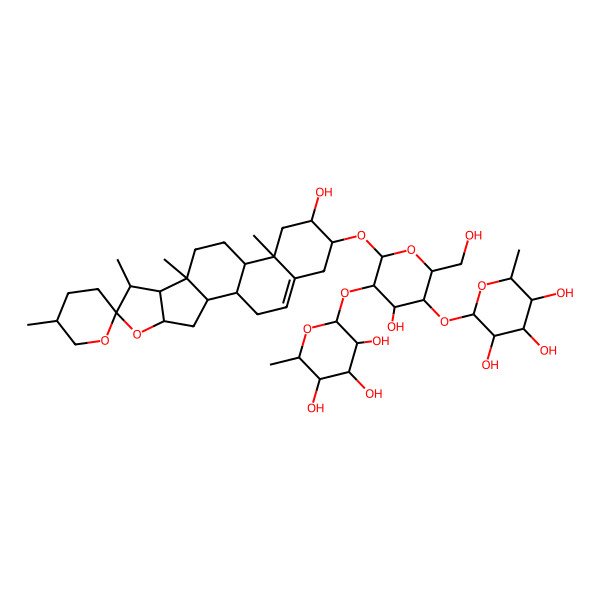 2D Structure of (2alpha,3beta,25S)-2-Hydroxyspirost-5-en-3-yl O-6-deoxy-alpha-L-mannopyranosyl-(1-->2)-O-[6-deoxy-alpha-L-mannopyranosyl-(1-->4)]-beta-D-glucopyranoside