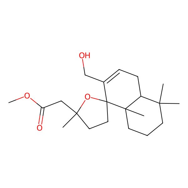 2D Structure of methyl 2-[7-(hydroxymethyl)-2',4,4,8a-tetramethylspiro[2,3,4a,5-tetrahydro-1H-naphthalene-8,5'-oxolane]-2'-yl]acetate