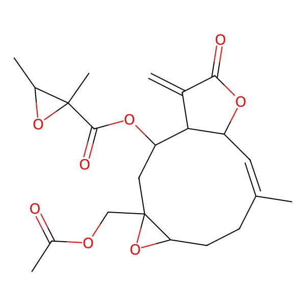 2D Structure of [(1R,2R,4S,6S,9E,11R)-4-(acetyloxymethyl)-9-methyl-14-methylidene-13-oxo-5,12-dioxatricyclo[9.3.0.04,6]tetradec-9-en-2-yl] (2S,3R)-2,3-dimethyloxirane-2-carboxylate