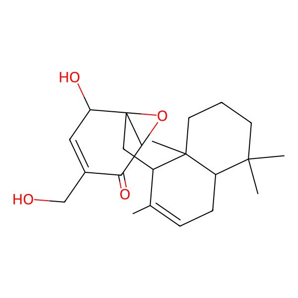 2D Structure of 6-[(2,5,5,8a-Tetramethyl-1,4,4a,6,7,8-hexahydronaphthalen-1-yl)methyl]-5-hydroxy-3-(hydroxymethyl)-7-oxabicyclo[4.1.0]hept-3-en-2-one