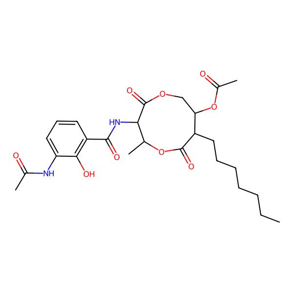 2D Structure of [(2R,3S,7R,8R)-3-[(3-acetamido-2-hydroxybenzoyl)amino]-8-heptyl-2-methyl-4,9-dioxo-1,5-dioxonan-7-yl] acetate