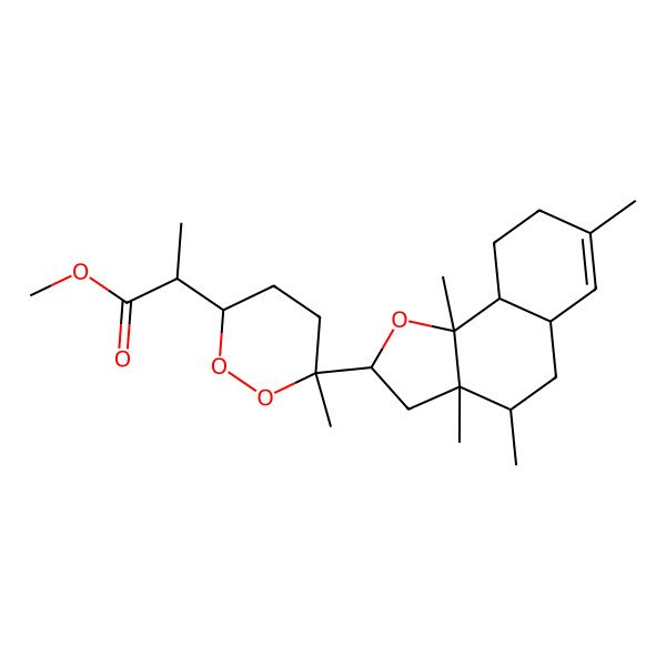 2D Structure of Methyl 2-[6-(3a,4,7,9b-tetramethyl-2,3,4,5,5a,8,9,9a-octahydrobenzo[g][1]benzofuran-2-yl)-6-methyldioxan-3-yl]propanoate