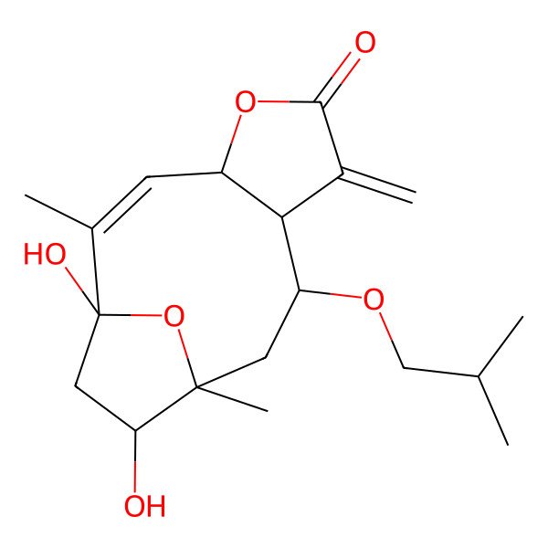 2D Structure of (1R,2Z,4R,8R,9R,11R,12R)-1,12-dihydroxy-2,11-dimethyl-7-methylidene-9-(2-methylpropoxy)-5,14-dioxatricyclo[9.2.1.04,8]tetradec-2-en-6-one