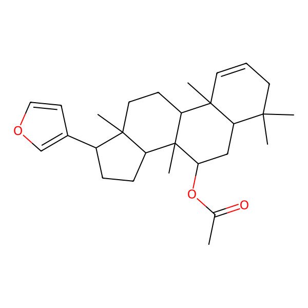 2D Structure of [17-(furan-3-yl)-4,4,8,10,13-pentamethyl-5,6,7,9,11,12,14,15,16,17-decahydro-3H-cyclopenta[a]phenanthren-7-yl] acetate