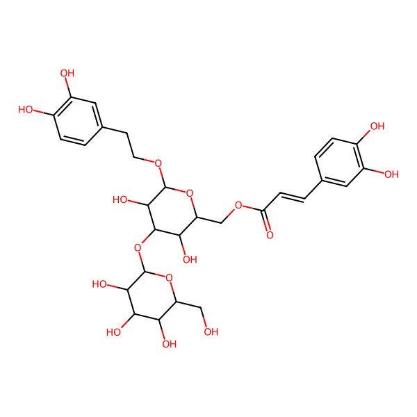 2D Structure of [(2R,3S,4S,5R,6S)-6-[2-(3,4-dihydroxyphenyl)ethoxy]-3,5-dihydroxy-4-[(2S,3S,4R,5R,6S)-3,4,5-trihydroxy-6-(hydroxymethyl)oxan-2-yl]oxyoxan-2-yl]methyl (E)-3-(3,4-dihydroxyphenyl)prop-2-enoate