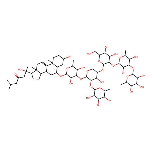 2D Structure of (2S)-2-[(3S,5S,6S,8S,10S,13S,14S,17S)-6-[(2R,3R,4S,5R,6R)-4-[(2S,3R,4S,5R)-5-[(2S,3R,4S,5R,6R)-3-[(2S,3R,4S,5S,6R)-3,5-dihydroxy-6-methyl-4-[(2S,3R,4S,5R,6R)-3,4,5-trihydroxy-6-methyloxan-2-yl]oxyoxan-2-yl]oxy-4,5-dihydroxy-6-(hydroxymethyl)oxan-2-yl]oxy-4-hydroxy-3-[(2S,3R,4S,5S,6R)-3,4,5-trihydroxy-6-methyloxan-2-yl]oxyoxan-2-yl]oxy-3,5-dihydroxy-6-methyloxan-2-yl]oxy-3-hydroxy-10,13-dimethyl-2,3,4,5,6,7,8,12,14,15,16,17-dodecahydro-1H-cyclopenta[a]phenanthren-17-yl]-2-hydroxy-6-methylheptan-4-one