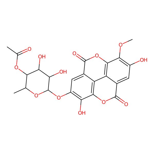 2D Structure of [6-[(7,13-Dihydroxy-14-methoxy-3,10-dioxo-2,9-dioxatetracyclo[6.6.2.04,16.011,15]hexadeca-1(15),4,6,8(16),11,13-hexaen-6-yl)oxy]-4,5-dihydroxy-2-methyloxan-3-yl] acetate