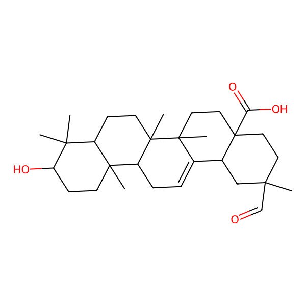 2D Structure of (2S,4aR,6aS,6aS,6bR,8aS,10S,12aR,14bR)-2-formyl-10-hydroxy-2,6a,6b,9,9,12a-hexamethyl-1,3,4,5,6,6a,7,8,8a,10,11,12,13,14b-tetradecahydropicene-4a-carboxylic acid