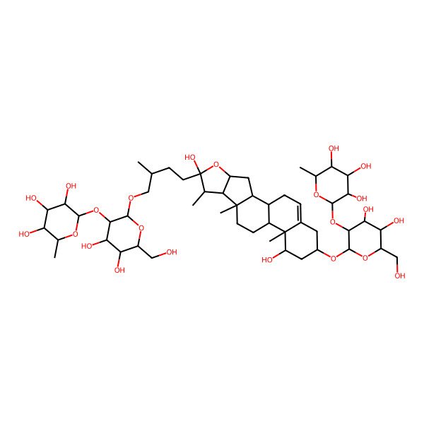 2D Structure of 2-[2-[4-[16-[4,5-Dihydroxy-6-(hydroxymethyl)-3-(3,4,5-trihydroxy-6-methyloxan-2-yl)oxyoxan-2-yl]oxy-6,14-dihydroxy-7,9,13-trimethyl-5-oxapentacyclo[10.8.0.02,9.04,8.013,18]icos-18-en-6-yl]-2-methylbutoxy]-4,5-dihydroxy-6-(hydroxymethyl)oxan-3-yl]oxy-6-methyloxane-3,4,5-triol