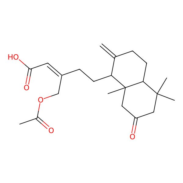 2D Structure of (Z)-5-[(1R,4aR,8aR)-5,5,8a-trimethyl-2-methylidene-7-oxo-1,3,4,4a,6,8-hexahydronaphthalen-1-yl]-3-(acetyloxymethyl)pent-2-enoic acid