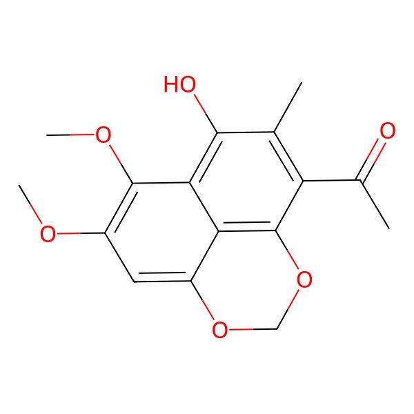 2D Structure of 1-(8-Hydroxy-10,11-dimethoxy-7-methyl-2,4-dioxatricyclo[7.3.1.05,13]trideca-1(12),5(13),6,8,10-pentaen-6-yl)ethanone