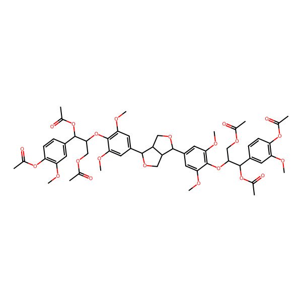 2D Structure of [3-Acetoxy-2-[4-[6-[4-[2-acetoxy-2-(4-acetoxy-3-methoxy-phenyl)-1-(acetoxymethyl)ethoxy]-3,5-dimethoxy-phenyl]-1,3,3a,4,6,6a-hexahydrofuro[3,4-c]furan-3-yl]-2,6-dimethoxy-phenoxy]-3-(4-acetoxy-3-methoxy-phenyl)propyl] acetate