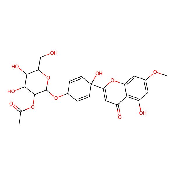 2D Structure of [4,5-Dihydroxy-2-[4-hydroxy-4-(5-hydroxy-7-methoxy-4-oxochromen-2-yl)cyclohexa-2,5-dien-1-yl]oxy-6-(hydroxymethyl)oxan-3-yl] acetate