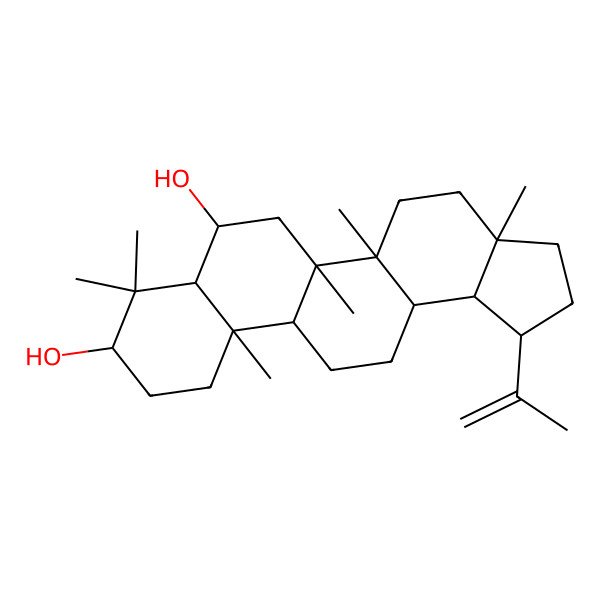 2D Structure of (1R,3aR,5aR,5bR,7R,7aR,9S,11aR,11bR,13aR,13bR)-3a,5a,5b,8,8,11a-hexamethyl-1-prop-1-en-2-yl-1,2,3,4,5,6,7,7a,9,10,11,11b,12,13,13a,13b-hexadecahydrocyclopenta[a]chrysene-7,9-diol