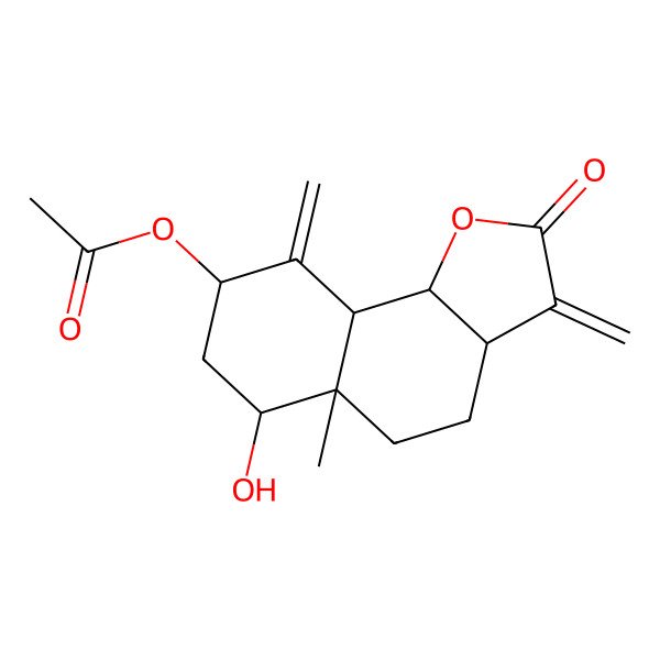 2D Structure of (6-Hydroxy-5a-methyl-3,9-dimethylidene-2-oxo-3a,4,5,6,7,8,9a,9b-octahydrobenzo[g][1]benzofuran-8-yl) acetate