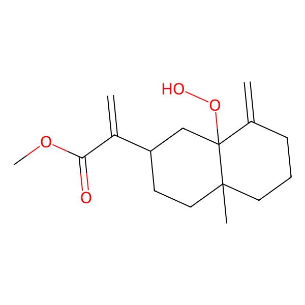 2D Structure of methyl 2-[(2R,4aR,8aS)-8a-hydroperoxy-4a-methyl-8-methylidene-2,3,4,5,6,7-hexahydro-1H-naphthalen-2-yl]prop-2-enoate
