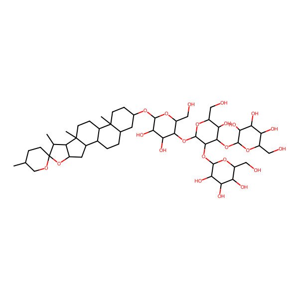 2D Structure of (2S,3R,4S,5S,6R)-2-[(2S,3R,4S,5R,6R)-2-[(2R,3R,4R,5R,6R)-4,5-dihydroxy-2-(hydroxymethyl)-6-[(1R,2S,4S,5'R,6R,7S,8R,9S,12S,13S,16S,18S)-5',7,9,13-tetramethylspiro[5-oxapentacyclo[10.8.0.02,9.04,8.013,18]icosane-6,2'-oxane]-16-yl]oxyoxan-3-yl]oxy-5-hydroxy-6-(hydroxymethyl)-3-[(2S,3R,4S,5S,6R)-3,4,5-trihydroxy-6-(hydroxymethyl)oxan-2-yl]oxyoxan-4-yl]oxy-6-(hydroxymethyl)oxane-3,4,5-triol