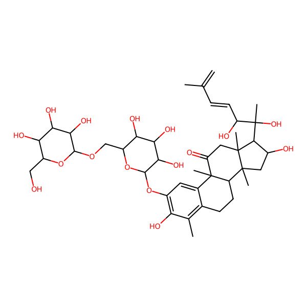 2D Structure of (8S,9R,13R,14S,16R,17R)-17-[(2R,3S,4E)-2,3-dihydroxy-6-methylhepta-4,6-dien-2-yl]-3,16-dihydroxy-4,9,13,14-tetramethyl-2-[(2S,3R,4S,5S,6R)-3,4,5-trihydroxy-6-[[(2R,3R,4S,5S,6R)-3,4,5-trihydroxy-6-(hydroxymethyl)oxan-2-yl]oxymethyl]oxan-2-yl]oxy-7,8,12,15,16,17-hexahydro-6H-cyclopenta[a]phenanthren-11-one