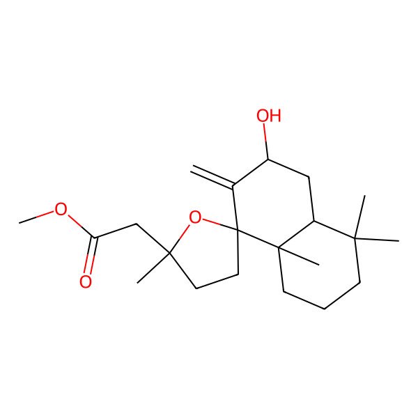 2D Structure of Methyl 2-(6-hydroxy-2',4,4,8a-tetramethyl-7-methylidenespiro[1,2,3,4a,5,6-hexahydronaphthalene-8,5'-oxolane]-2'-yl)acetate