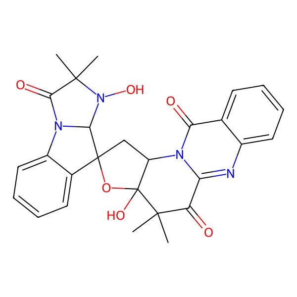 2D Structure of 3',15-dihydroxy-2',2',16,16-tetramethylspiro[14-oxa-2,10-diazatetracyclo[8.7.0.03,8.011,15]heptadeca-1,3,5,7-tetraene-13,4'-3aH-imidazo[1,2-a]indole]-1',9,17-trione