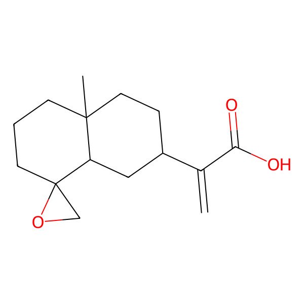 2D Structure of 2-[(2R,4aR,8R,8aS)-4a-methylspiro[1,2,3,4,5,6,7,8a-octahydronaphthalene-8,2'-oxirane]-2-yl]prop-2-enoic acid