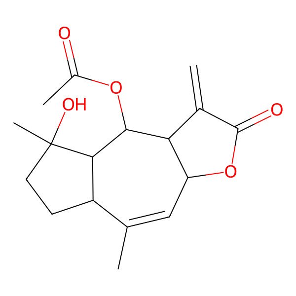2D Structure of (8-hydroxy-5,8-dimethyl-1-methylidene-2-oxo-5a,6,7,8a,9,9a-hexahydro-3aH-azuleno[6,5-b]furan-9-yl) acetate
