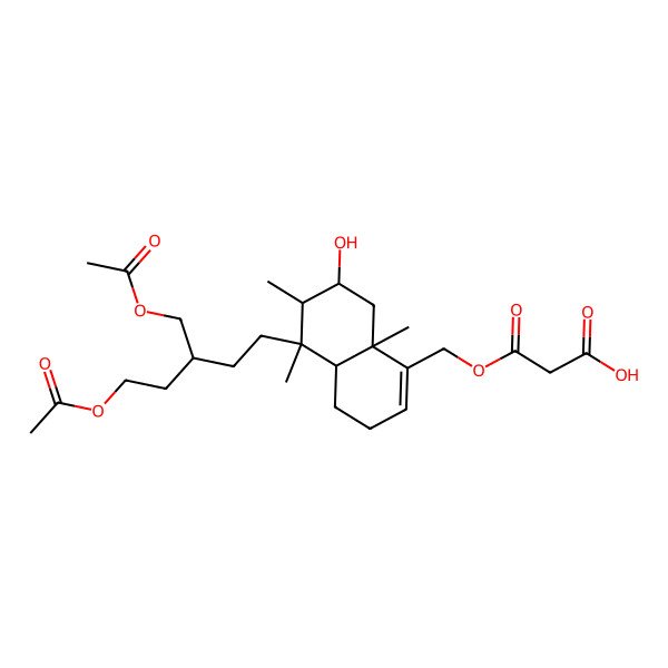 2D Structure of 3-[[(4aR,5S,6S,7R,8aR)-5-[(3S)-5-acetyloxy-3-(acetyloxymethyl)pentyl]-7-hydroxy-5,6,8a-trimethyl-3,4,4a,6,7,8-hexahydronaphthalen-1-yl]methoxy]-3-oxopropanoic acid