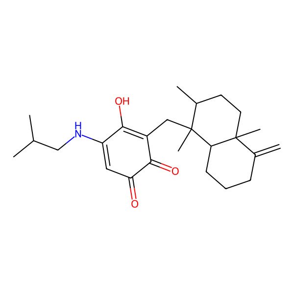 2D Structure of 3-[[(1S,2R,4aR,8aR)-1,2,4a-trimethyl-5-methylidene-3,4,6,7,8,8a-hexahydro-2H-naphthalen-1-yl]methyl]-4-hydroxy-5-(2-methylpropylamino)cyclohexa-3,5-diene-1,2-dione