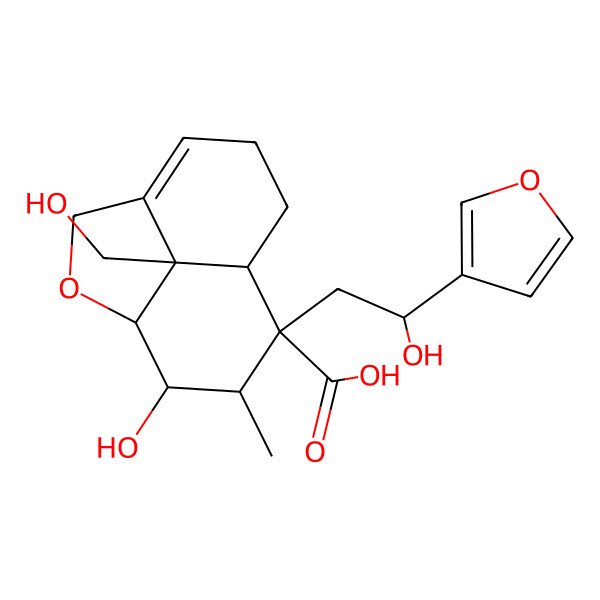 2D Structure of 9-[2-(Furan-3-yl)-2-hydroxyethyl]-11-hydroxy-12-(hydroxymethyl)-10-methyl-2-oxatricyclo[6.3.1.04,12]dodec-4-ene-9-carboxylic acid