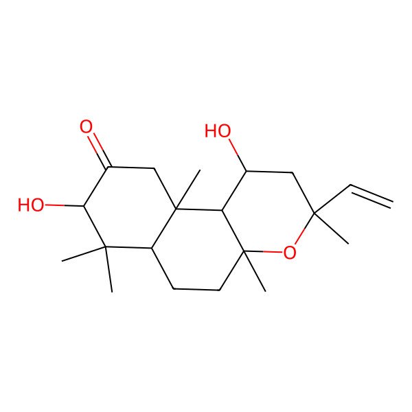 2D Structure of (1R,3R,4aS,6aS,8R,10aR,10bR)-3-ethenyl-1,8-dihydroxy-3,4a,7,7,10a-pentamethyl-1,2,5,6,6a,8,10,10b-octahydrobenzo[f]chromen-9-one