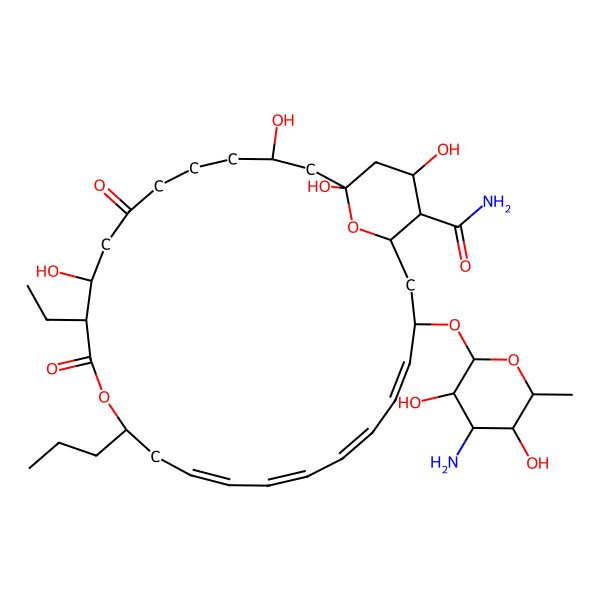 2D Structure of (15E,17Z,19E,21Z)-23-[(3S,4S,5S,6R)-4-amino-3,5-dihydroxy-6-methyloxan-2-yl]oxy-10-ethyl-1,3,9,27-tetrahydroxy-7,11-dioxo-13-propyl-12,29-dioxabicyclo[23.3.1]nonacosa-15,17,19,21-tetraene-26-carboxamide