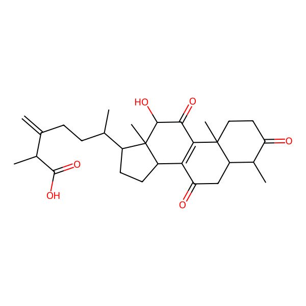 2D Structure of (2S,6R)-6-[(4S,5S,10S,12R,13R,14R,17R)-12-hydroxy-4,10,13-trimethyl-3,7,11-trioxo-1,2,4,5,6,12,14,15,16,17-decahydrocyclopenta[a]phenanthren-17-yl]-2-methyl-3-methylideneheptanoic acid