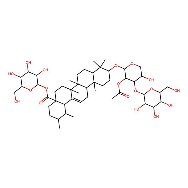 2D Structure of [3,4,5-trihydroxy-6-(hydroxymethyl)oxan-2-yl] 10-[3-acetyloxy-5-hydroxy-4-[3,4,5-trihydroxy-6-(hydroxymethyl)oxan-2-yl]oxyoxan-2-yl]oxy-1,2,6a,6b,9,9,12a-heptamethyl-2,3,4,5,6,6a,7,8,8a,10,11,12,13,14b-tetradecahydro-1H-picene-4a-carboxylate