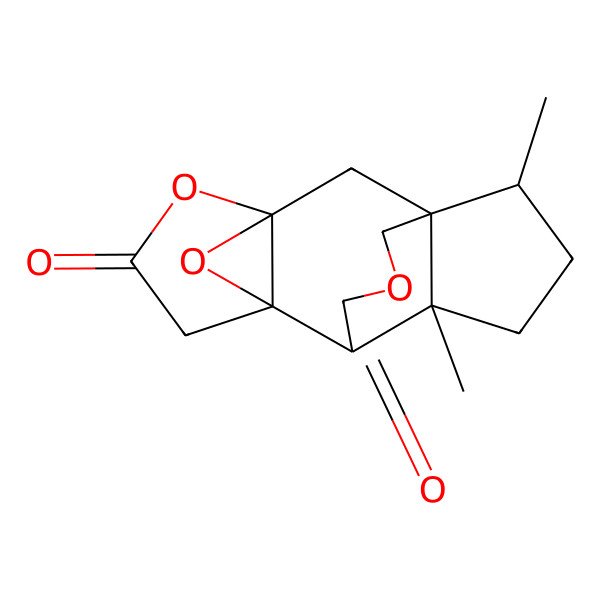2D Structure of (1R,3R,7R,8R,9S,12R)-9,12-dimethyl-4,14,16-trioxapentacyclo[6.4.3.13,7.01,9.03,7]hexadecane-5,15-dione