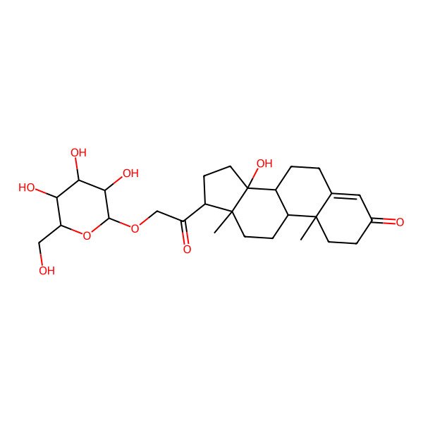 2D Structure of 14-hydroxy-10,13-dimethyl-17-[2-[3,4,5-trihydroxy-6-(hydroxymethyl)oxan-2-yl]oxyacetyl]-2,6,7,8,9,11,12,15,16,17-decahydro-1H-cyclopenta[a]phenanthren-3-one