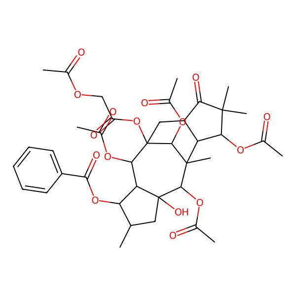 2D Structure of [(1R,2R,3R,4S,5S,7R,8R,9R,10S,11S,14R,16S)-2,8,11,16-tetraacetyloxy-1-(2-acetyloxyacetyl)oxy-7-hydroxy-5,9,12,12-tetramethyl-13-oxo-4-tetracyclo[7.6.1.03,7.010,14]hexadecanyl] benzoate