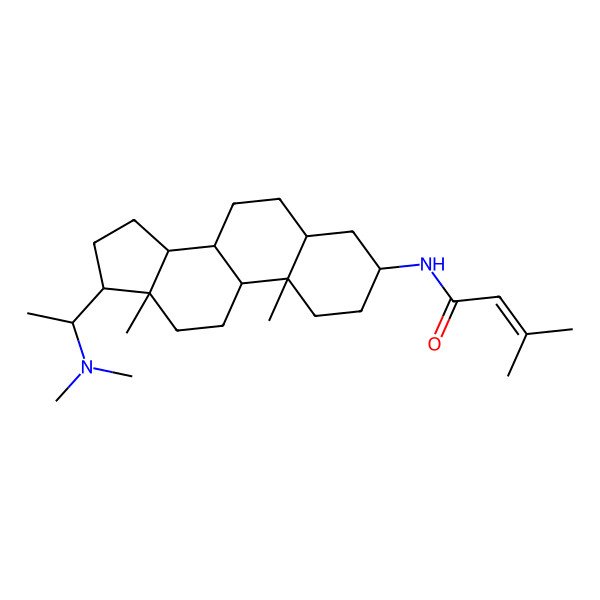 2D Structure of N-[17-[1-(dimethylamino)ethyl]-10,13-dimethyl-2,3,4,5,6,7,8,9,11,12,14,15,16,17-tetradecahydro-1H-cyclopenta[a]phenanthren-3-yl]-3-methylbut-2-enamide