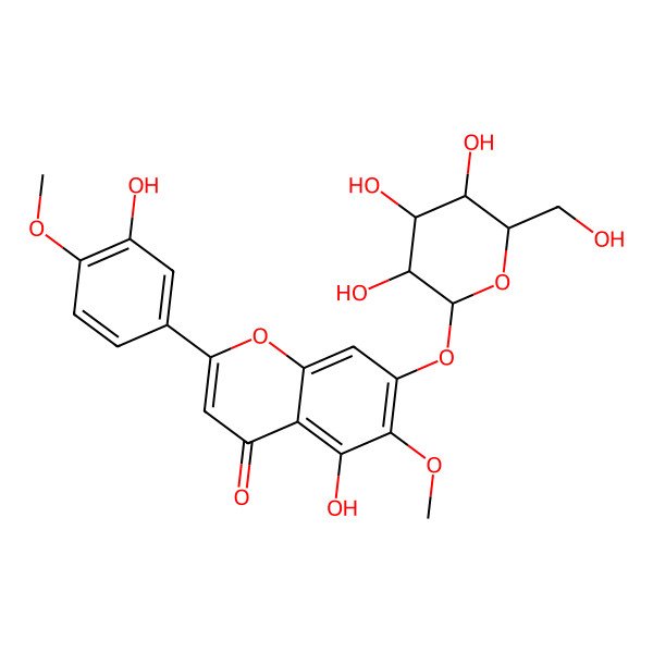 2D Structure of 5-hydroxy-2-(3-hydroxy-4-methoxyphenyl)-6-methoxy-7-[(2S,3R,4S,5S,6R)-3,4,5-trihydroxy-6-(hydroxymethyl)oxan-2-yl]oxychromen-4-one