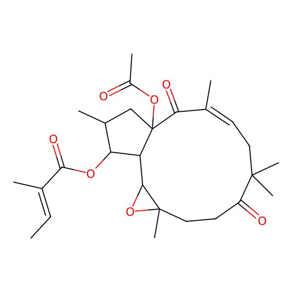2D Structure of [(1R,2S,4S,10E,13R,15S,16S)-13-acetyloxy-4,8,8,11,15-pentamethyl-7,12-dioxo-3-oxatricyclo[11.3.0.02,4]hexadec-10-en-16-yl] (E)-2-methylbut-2-enoate