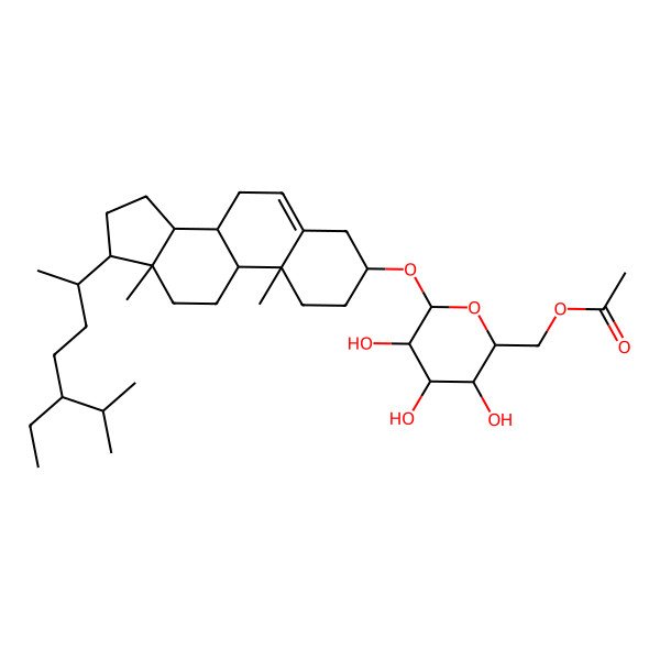 2D Structure of [(2R,3S,4S,5R,6R)-6-[[(3S,8S,9S,10R,13R,14S,17R)-17-[(2R,5R)-5-ethyl-6-methylheptan-2-yl]-10,13-dimethyl-2,3,4,7,8,9,11,12,14,15,16,17-dodecahydro-1H-cyclopenta[a]phenanthren-3-yl]oxy]-3,4,5-trihydroxyoxan-2-yl]methyl acetate