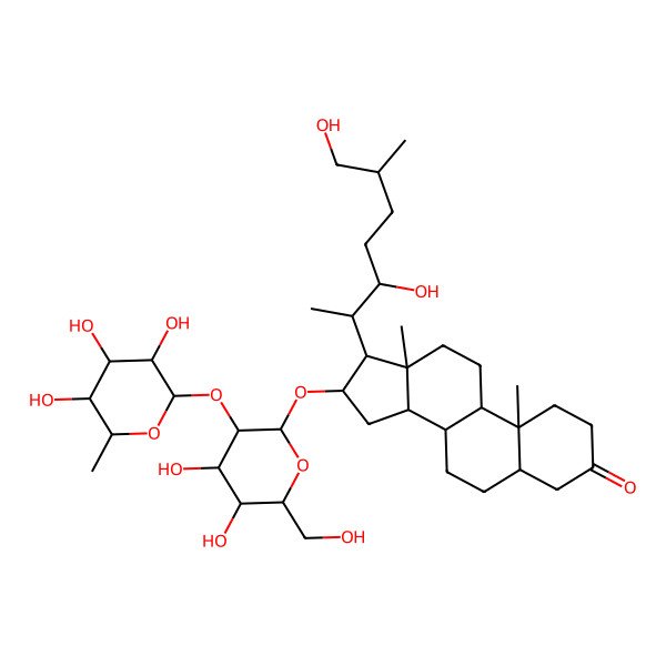 2D Structure of 16-[4,5-Dihydroxy-6-(hydroxymethyl)-3-(3,4,5-trihydroxy-6-methyloxan-2-yl)oxyoxan-2-yl]oxy-17-(3,7-dihydroxy-6-methylheptan-2-yl)-10,13-dimethyl-1,2,4,5,6,7,8,9,11,12,14,15,16,17-tetradecahydrocyclopenta[a]phenanthren-3-one