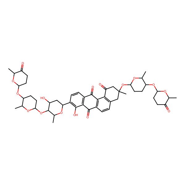 2D Structure of (3R)-8-hydroxy-9-[(2R,4R,5S,6R)-4-hydroxy-6-methyl-5-[(2S,5S,6S)-6-methyl-5-[(2R,6S)-6-methyl-5-oxooxan-2-yl]oxyoxan-2-yl]oxyoxan-2-yl]-3-methyl-3-[(2S,5S,6S)-6-methyl-5-[(2R,6S)-6-methyl-5-oxooxan-2-yl]oxyoxan-2-yl]oxy-2,4-dihydrobenzo[a]anthracene-1,7,12-trione