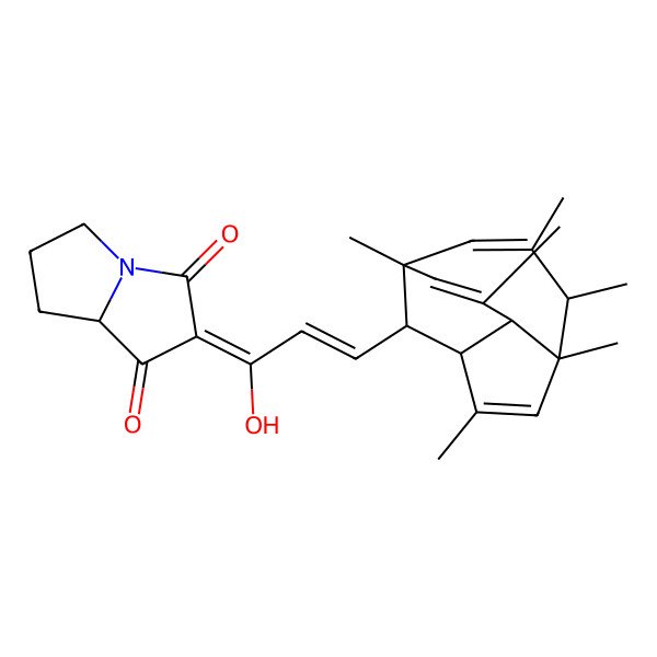 2D Structure of 2-[3-(2,4,5,6,8,10-Hexamethyl-12-tricyclo[6.3.1.04,11]dodeca-2,6,9-trienyl)-1-hydroxyprop-2-enylidene]-5,6,7,8-tetrahydropyrrolizine-1,3-dione