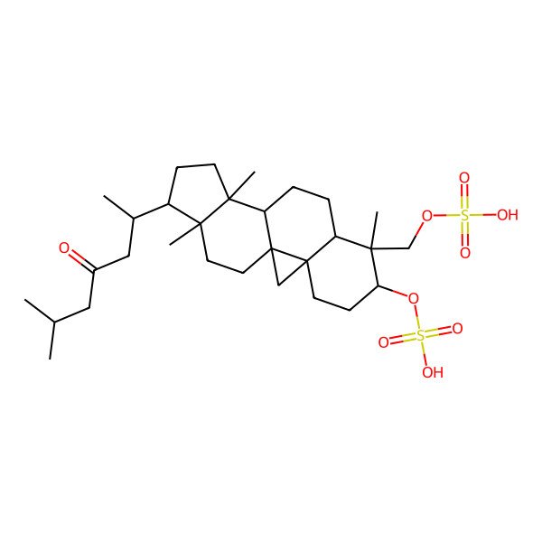 2D Structure of [(1S,3R,6S,7R,8R,11S,12S,15R,16R)-7,12,16-trimethyl-15-[(2R)-6-methyl-4-oxoheptan-2-yl]-7-(sulfooxymethyl)-6-pentacyclo[9.7.0.01,3.03,8.012,16]octadecanyl] hydrogen sulfate