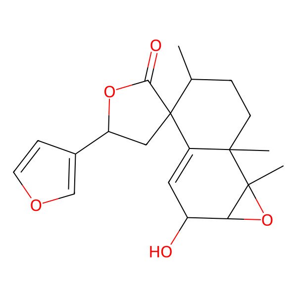 2D Structure of 5'-(furan-3-yl)-2-hydroxy-5,7a,7b-trimethylspiro[2,5,6,7-tetrahydro-1aH-naphtho[1,2-b]oxirene-4,3'-oxolane]-2'-one