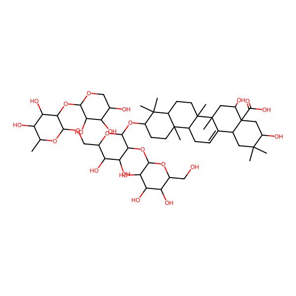 2D Structure of (3S,4aR,5R,6aR,6aS,6bR,8aR,10S,12aR,14bS)-10-[(2R,3R,4S,5S,6R)-6-[[(2R,3S,4R,5S,6S)-4,5-dihydroxy-6-methyl-3-[(2S,3R,4S,5R)-3,4,5-trihydroxyoxan-2-yl]oxyoxan-2-yl]oxymethyl]-4,5-dihydroxy-3-[(2S,3R,4S,5S,6R)-3,4,5-trihydroxy-6-(hydroxymethyl)oxan-2-yl]oxyoxan-2-yl]oxy-3,5-dihydroxy-2,2,6a,6b,9,9,12a-heptamethyl-1,3,4,5,6,6a,7,8,8a,10,11,12,13,14b-tetradecahydropicene-4a-carboxylic acid