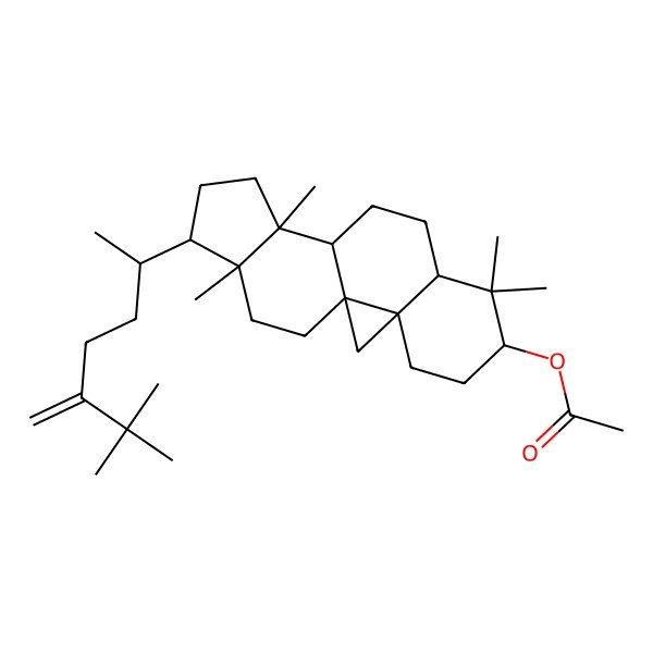 2D Structure of [15-(6,6-Dimethyl-5-methylideneheptan-2-yl)-7,7,12,16-tetramethyl-6-pentacyclo[9.7.0.01,3.03,8.012,16]octadecanyl] acetate