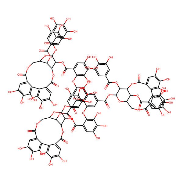 2D Structure of [6,7,8,11,12,13-Hexahydroxy-3,16-dioxo-21,23-bis[(3,4,5-trihydroxybenzoyl)oxy]-2,17,20-trioxatetracyclo[17.3.1.04,9.010,15]tricosa-4,6,8,10,12,14-hexaen-22-yl] 2-[5-[[22-[2-[5-[[6,7,8,11,12,13-hexahydroxy-3,16-dioxo-22,23-bis[(3,4,5-trihydroxybenzoyl)oxy]-2,17,20-trioxatetracyclo[17.3.1.04,9.010,15]tricosa-4,6,8,10,12,14-hexaen-21-yl]oxycarbonyl]-2,3-dihydroxyphenoxy]-3,4,5-trihydroxybenzoyl]oxy-6,7,8,11,12,13-hexahydroxy-3,16-dioxo-23-(3,4,5-trihydroxybenzoyl)oxy-2,17,20-trioxatetracyclo[17.3.1.04,9.010,15]tricosa-4,6,8,10,12,14-hexaen-21-yl]oxycarbonyl]-2,3-dihydroxyphenoxy]-3,4,5-trihydroxybenzoate