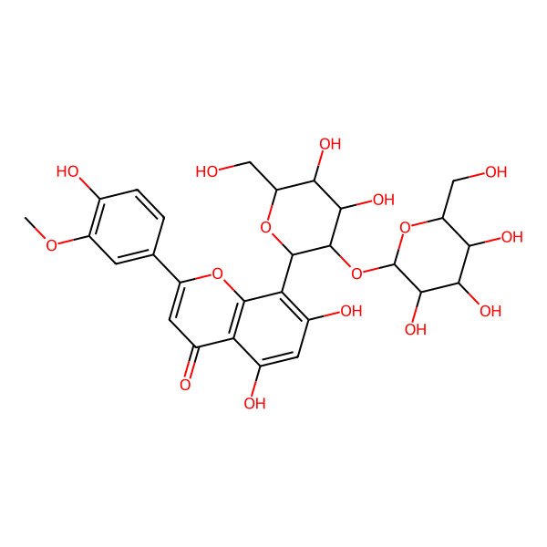 2D Structure of 8-[(2S,3S,4S,5S,6S)-4,5-dihydroxy-6-(hydroxymethyl)-3-[(2S,3S,4S,5S,6R)-3,4,5-trihydroxy-6-(hydroxymethyl)oxan-2-yl]oxyoxan-2-yl]-5,7-dihydroxy-2-(4-hydroxy-3-methoxyphenyl)chromen-4-one