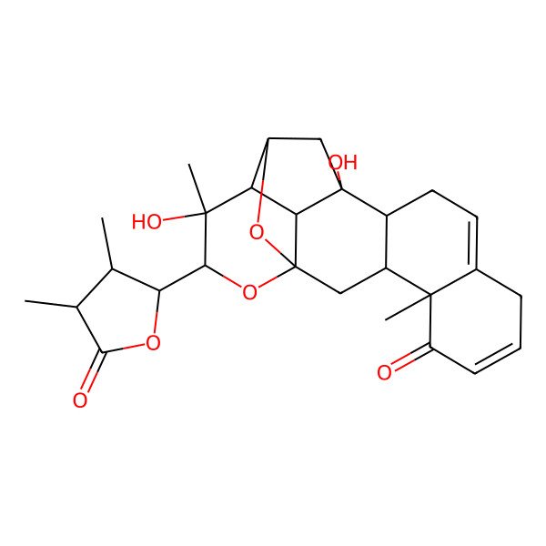 2D Structure of (3S,4R,12R,13S,17R,20S)-18-[(2S,3R,4S)-3,4-dimethyl-5-oxooxolan-2-yl]-13,17-dihydroxy-4,17-dimethyl-19,21-dioxahexacyclo[11.6.1.11,15.03,12.04,9.016,20]henicosa-6,9-dien-5-one